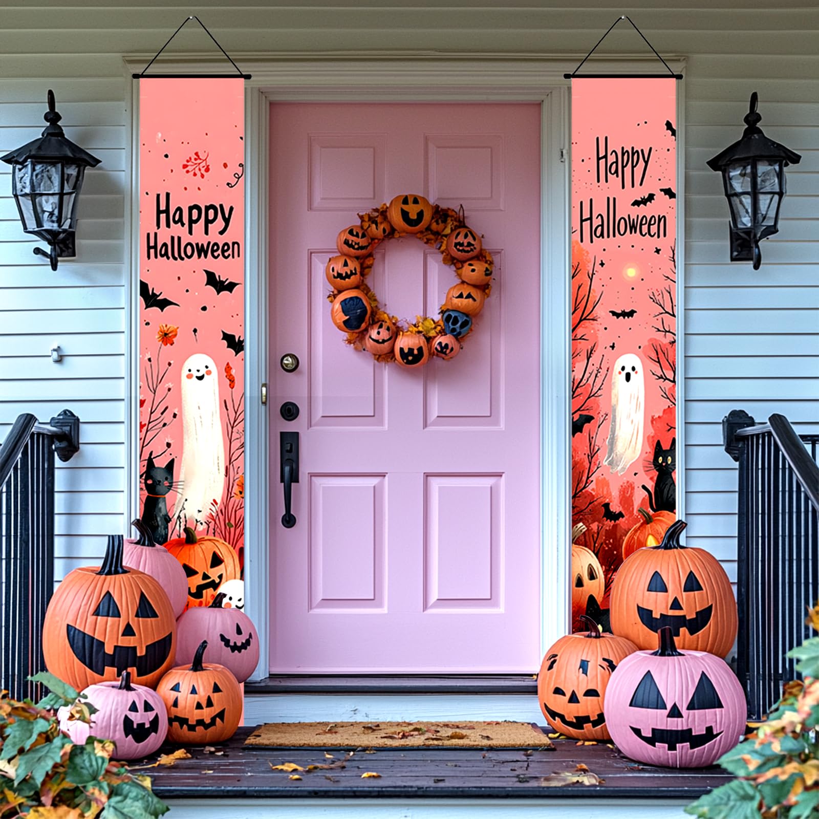 Halloween Decor Decorations Outdoor Indoor, Happy Halloween Banners Porch Signs for Front Door Outside Yard Garland Party Supplies (5)